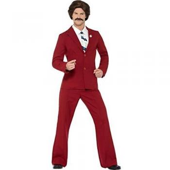 Smiffy's - Disfraz del reportero Ron Borgoña con bigote, camisa y lazo