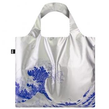 Bolsa LOQI Hokusai The Great Wave Silver, colección museo, color blanco, verde y azul, metálica