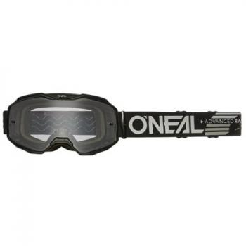 Gafas de motocross O'Neal B-10 Solid Clear - Negro, lente resistente a los arañazos con tratamiento antivaho, 100% protección UV, unisex, espejo negro plateado, talla única