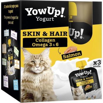 YowUp! Yogurt Natural Skin & Hair con Salmón para Gatos, Sin Lactosa, Pack de 3 x 85g