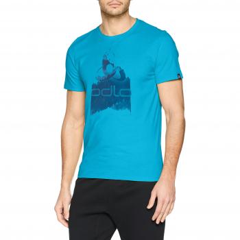 Odlo BL Top Crew Neck S/S Nikko Logo – Camiseta, Primavera/Verano, Hombre, Color Blue Jewel - Placed Print SS18, tamaño Large