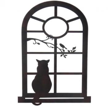 Aplique de Metal Gris Silueta de Gato para Pared - 70x50x1cm