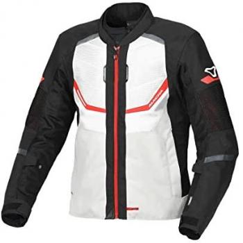 Macna Chaqueta de Moto Tondo Gris Claro-Negro-Rojo, chaqueta textil impermeable para motocicletas