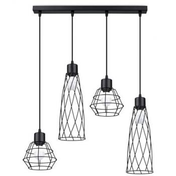 Lámpara colgante Sollux Suba 4L negra - Lámpara con 4 fuentes de luz E27 - Bombillas no incluidas - Diseño minimalista para salón y dormitorio - Dimensiones: 58x15x120