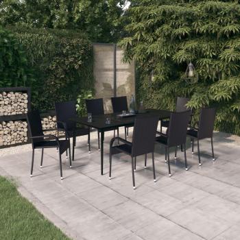 vidaXL 9-Piece Black Garden Dining Set with Cushions