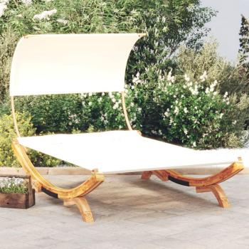 Cream Curved Wood Outdoor Lounge Bed with Canopy 65x79.9x49.6