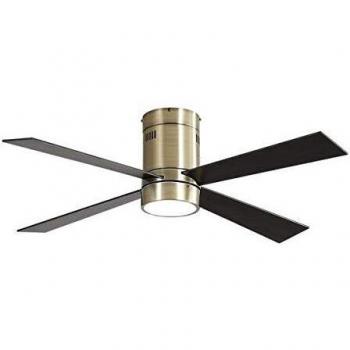 TODOLAMPARA - Ventilador de techo con luz LED 18W modelo BARINE Bronce, 3 tonalidades, 4 aspas reversibles Roble/Cerezo, 3 velocidades, control remoto, memoria y temporizador, tamaño mediano