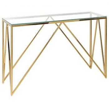 Mesa Consola Dorada de Vidrio Templado y Acero Inoxidable 120 x 40 cm Rectangular