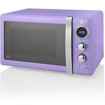 Microondas Digital Retro 20L 800W Morado con 5 Niveles de Potencia, Temporizador 60 Minutos y Función Descongelación