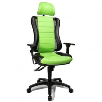 Topstar HE30PS105X Silla de Escritorio de Oficina, Head Point RS con reposabrazos y Cabezal, Dos Colores Acolchado Verde/Negro