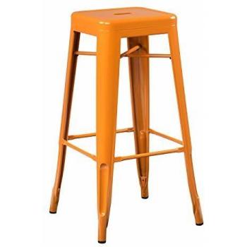 Pack de 4 Taburetes Altos (76 cm) Lix Estilo Industrial Naranja Safrán para Comedor, Cocina y Bar