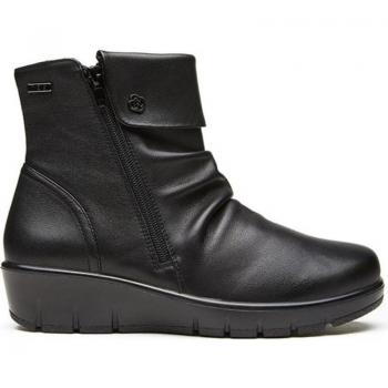 Botín mujer G Comfort modelo 798 en suave piel negra con detalle arrugado y cremallera, membrana impermeable y transpirable, cómoda cuña ligera, altura tacón bajo (1-3 cm)