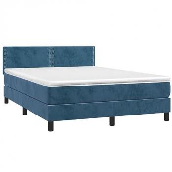 Cama Box Spring con colchón y LED de terciopelo azul oscuro 140x190 cm