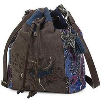 SKPAT - Bolso Grande para Mujer Tipo Saco bombón. con asa al Hombro y Bandolera. Lona y Cuero PU. Muy Amplio. para Compras o Viaje. Bonito y Estampado y Bordado. 95682, Color Azul