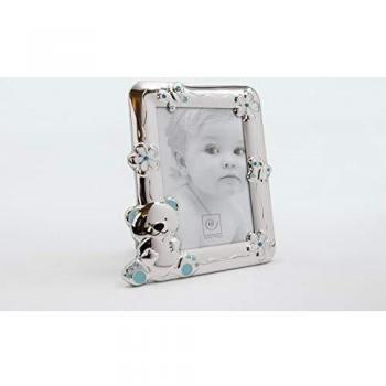 Portafoto Azul 13x18 cm con Diseño de Osito y Detalles en Plata