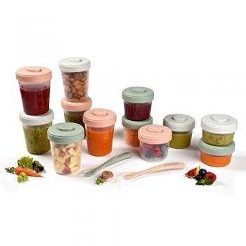 Béaba - Set de Iniciación a la Alimentación con Recipientes para Comida de Bebé, Cuchara de Primera Edad y 12 Portions Clip con 2 Cucharas de Silicona Verde