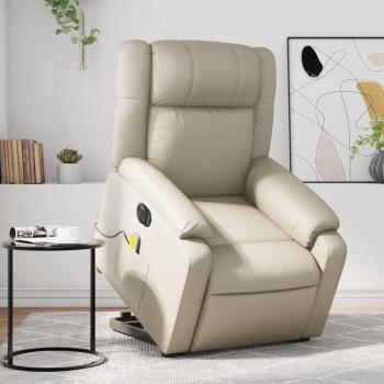 Sillón de masaje elevable eléctrico de cuero sintético en negro, crema y marrón - Sillón cómodo para dormitorio, silla relax y sofá
