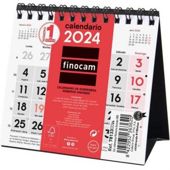 Calendario de Sobremesa Finocam 2024 con Números Grandes XXS, Espiral, Tamaño 110x100 mm