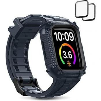 Wutwuk Correa para Apple Watch 44mm Correa Resistente al Agua y Sudor Correa Robusta Compatible con Apple Watch Series 6/5/4/SE Provee Protección Ultra con Protector de Pantalla-Azul Oscuro