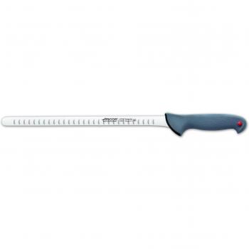 Arcos Serie Colour Prof, Cuchillo de Salmón Flexible con Alveolos, Hoja de Acero Inoxidable Nitrum 300 mm, Mango Ergonómico de Polipropileno Recubierto en Elastómero Gris, Funda Display