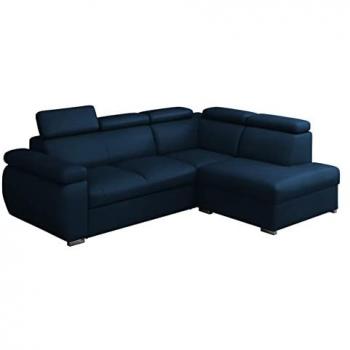 Sofá rinconero Columbus 161, azul, con función de descanso y caja de ropa de cama, 260 x 200 x 85 cm