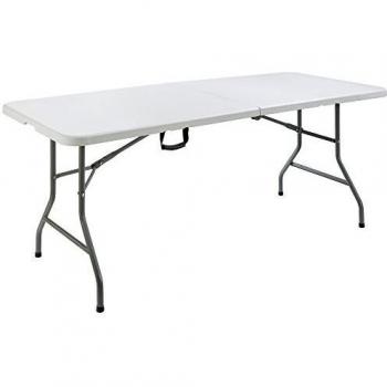 Mesa Plegable de Buffet 182 cm, Resistente a Intemperies, con Asas de Transporte, Diseño Ratan Blanco