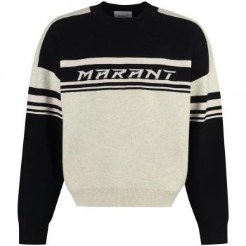 Isabel Marant Men's Cotton Blend Crew-Neck Sweater in Ecru, Size XL, Color 01BK