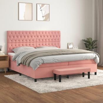 Cama box spring con colchón de muelles en terciopelo rosa 200x200 cm
