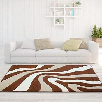 Alfombra de Gran Calidad Diseño Moderno Moda Salón 3d onda marrón beige crema Öko Tex, polipropileno, 240 cm_x_340 cm