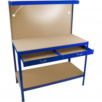 Banco de Trabajo Azul con Tablero de Clavijas, Cajón, Luz LED y Capacidad de Carga 370kg