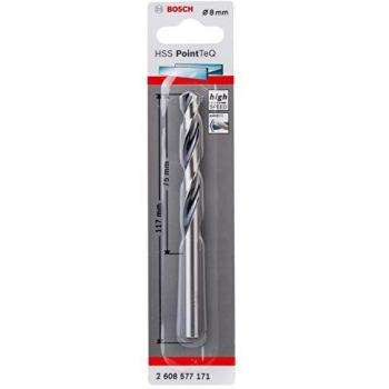 Bosch Professional Broca helicoidal HSS PointTeQ, para metal, 8 x 75 x 117 mm, accesorio de taladro