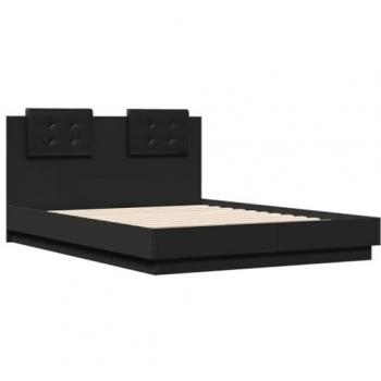 Estructura de cama con cabecero y luces LED negro 140x190 cm Vidaxl