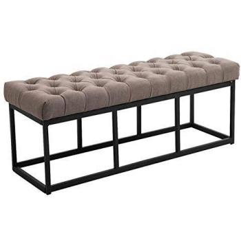 Banco CLP con patas de metal y asiento en tela gris topo, Taburete Pie de Cama Amun Tela & Negro Gris topo 120 cm