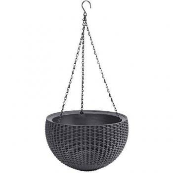 Keter - Maceta colgante de 3 cadenas Hanging Sphere, 8,6 litros, Color grafito,