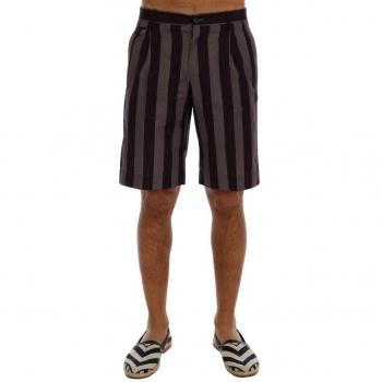 Dolce & Gabbana Gray Purple Striped Cotton Shorts - IT44 | XS