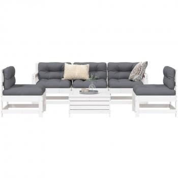 Conjunto de sofás de jardín 6 PCs madera maciza de pino blanco