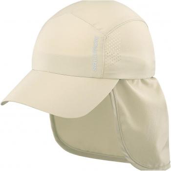 Gorra de running unisex Salomon Cross+ blanca con detalles en pimienta