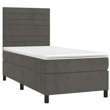 Cama Box Spring con colchón y LED de terciopelo gris oscuro 90x200 cm