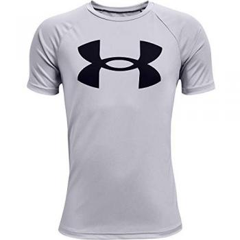 Camiseta de manga corta Under Armour Tech Big Logo para niño en color gris y negro, talla XL