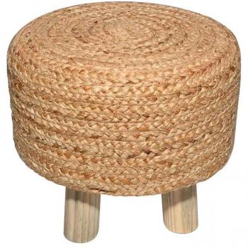 Taburete de yute marrón redondo 45x35x35cm mueble auxiliar