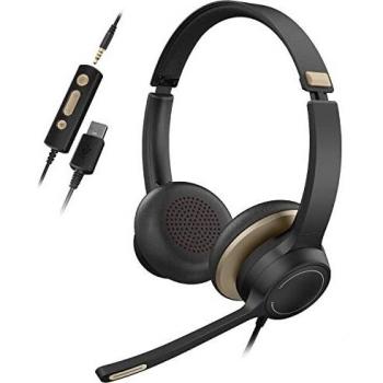 Auriculares para computadora USB / 3,5 mm con micrófono, Auriculares Ligeros para Empresas con Tarjeta de Sonido con reducción de Ruido, Control en línea con Silencio para Skype, Zoom, PC, teléfono