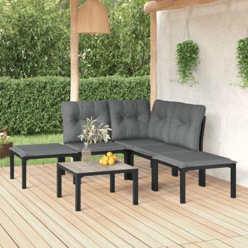 vidaXL 6-Piece Black and Grey Poly Rattan Garden Lounge Set