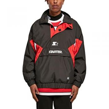 Urban Classics Starter Waterproof Windbreaker Jacket - Black/City Red/White, Regular Fit for Men
