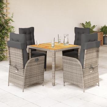 5 Piece Grey Poly Rattan Garden Dining Set with Cushions