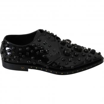 Dolce & Gabbana Black Leather Crystals Dress Brogue Shoes - EU39/US8.5, Laced Shoes, female, Black, Size: 9 US