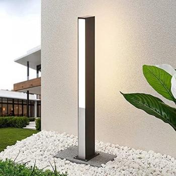 Bolardo luminoso LED Lucande Aegisa, 80 cm, moderno, negro, hecho de aluminio, ideal para iluminación de senderos y farolas