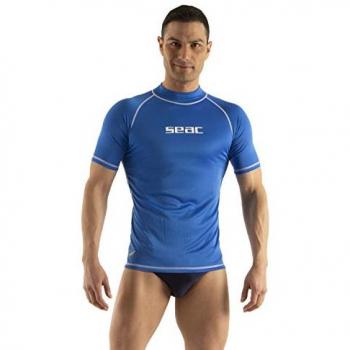 Camiseta de Protección Rash Guard SEAC T-Sun Short Man, Camiseta de Manga Corta Anti UV para Esnorkel y Natación, Color Azul, Talla XL