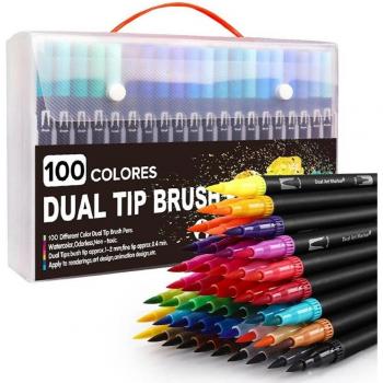 DAM Set 12 Rotuladores BLACK LINE Doble Punta Acuarelable Profesional - Punta Fina 0,4 mm y Punta Pincel, Forma Redonda Ergonómica para Lettering y Caligrafía, Medidas: