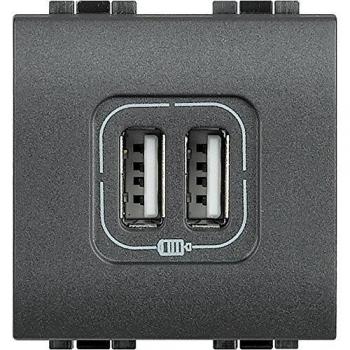 Bticino Livinglight Cargador Doble USB 2,4A/5V Antracita 2 Módulos