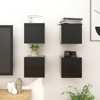 Mueble de salón de pared vidaXL 4 uds negro 30,5x30x30 cm, Mueble TV, Mueble Televisor, Mesa de TV